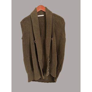 Vintage Cathy Waterman Handknit Sleeveless Cardigan Vest Brown Wool Blend